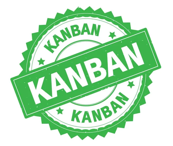 Sello redondo texto verde KANBAN, con borde en zig zag . — Foto de Stock