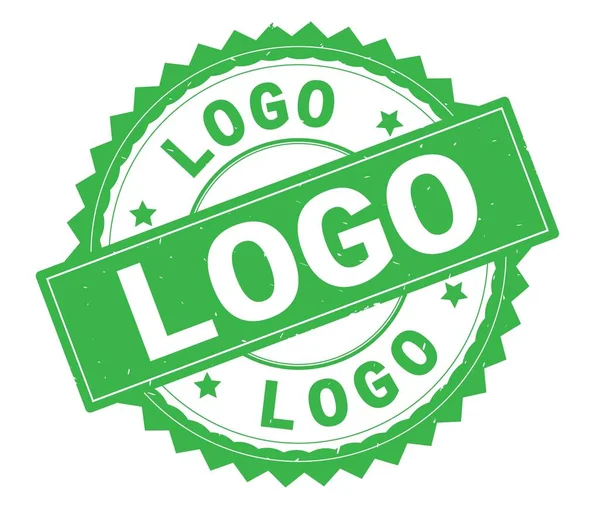 LOGO green text round stamp, with zig zag border. — Stock Photo, Image