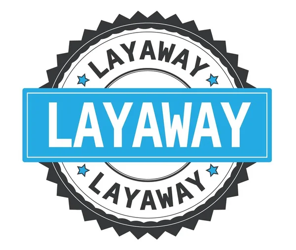 Layaway metin gri ve mavi yuvarlak damga, zig zag kenarlıklı.