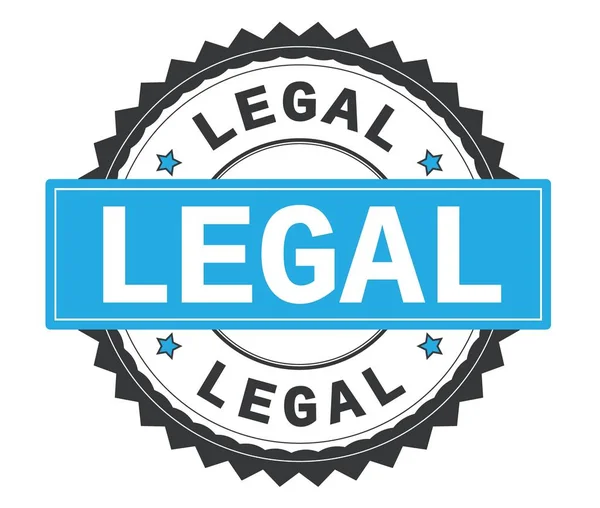 Texto LEGAL sobre sello redondo gris y cian, con borde en zig zag . —  Fotos de Stock