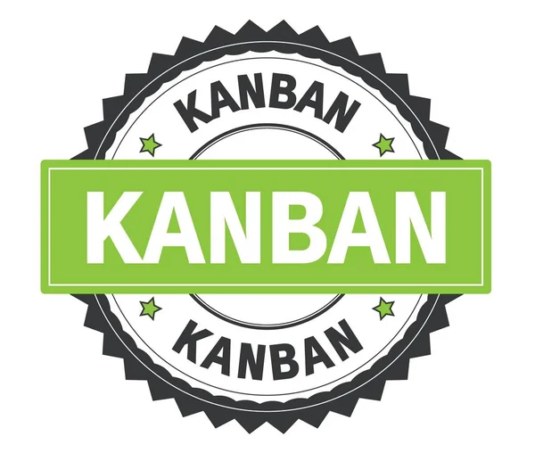 Texto de KANBAN sobre sello redondo gris y verde, con borde en zig zag . — Foto de Stock