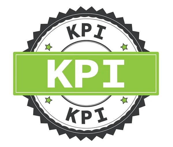 Text ukazatele KPI na šedé a zelené kulatým razítkem, zig zag ohraničením. — Stock fotografie
