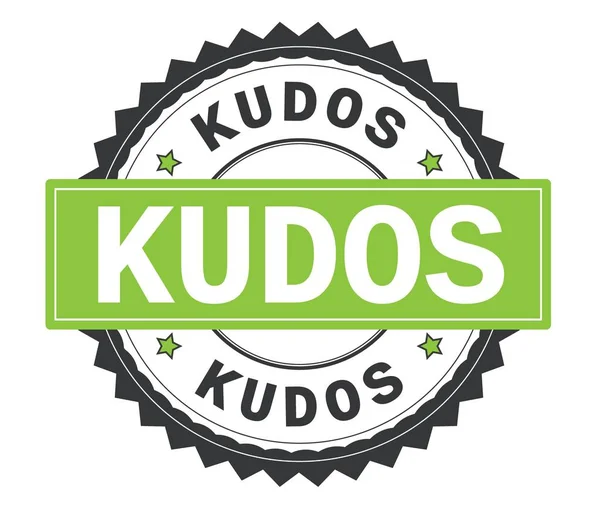 KUDOS text on grey and green round stamp, with zig zag border. — Stock Photo, Image