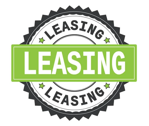 Leasing-Text auf grauem und grünem Rundstempel, mit Zick-Zack-Rand. — Stockfoto
