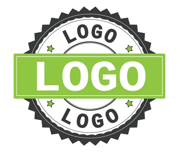Logo tekst op grijs en groen ronde stempel, met zig zag rand. — Stockfoto
