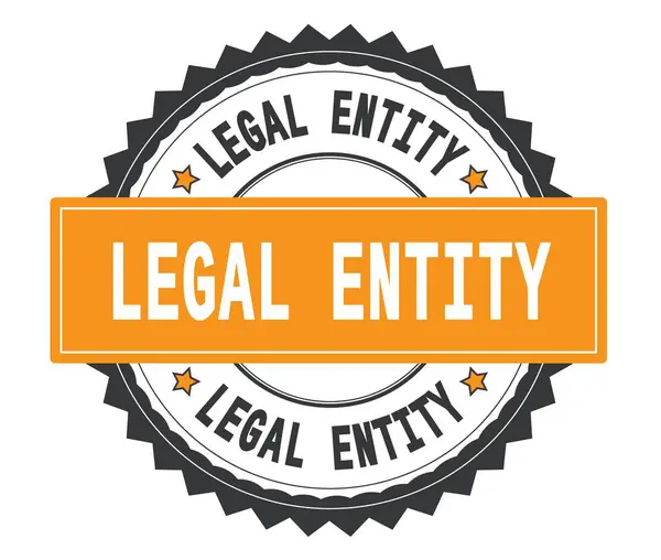 Tekst prawny podmiotu na szary i pomarańczowy okrągły znaczek, zig zag b — Zdjęcie stockowe