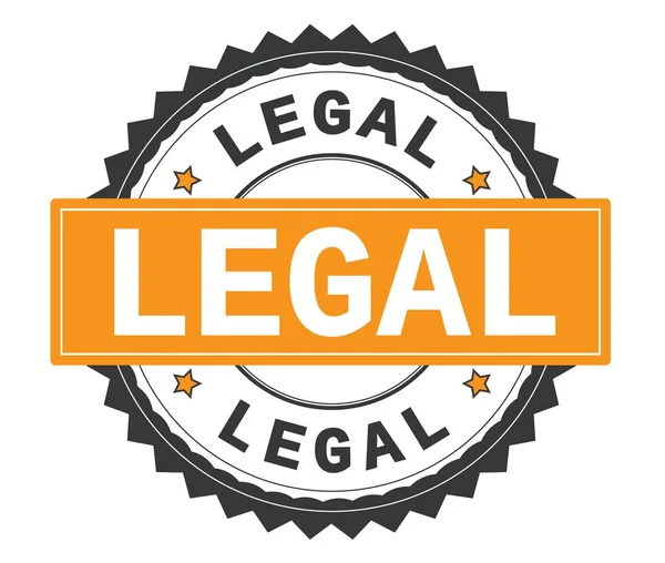 Texto jurídico sobre sello redondo gris y naranja, con borde en zig zag . —  Fotos de Stock
