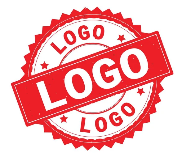 LOGO red text round stamp, with zig zag border. — Stock Photo, Image
