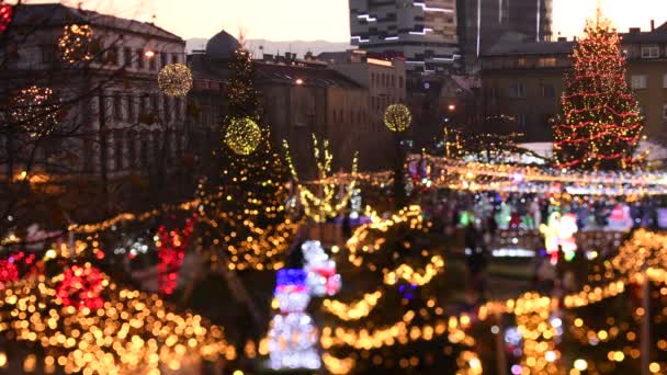 Luces Borrosas Ciudad Con Ciudad Borrosa Fondo Todo Parece Cuento — Vídeo de stock