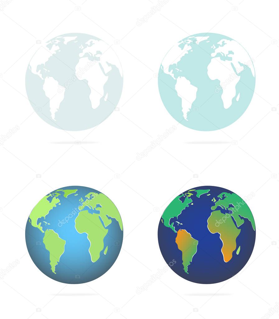 Icon set vector globe showing the continents earth