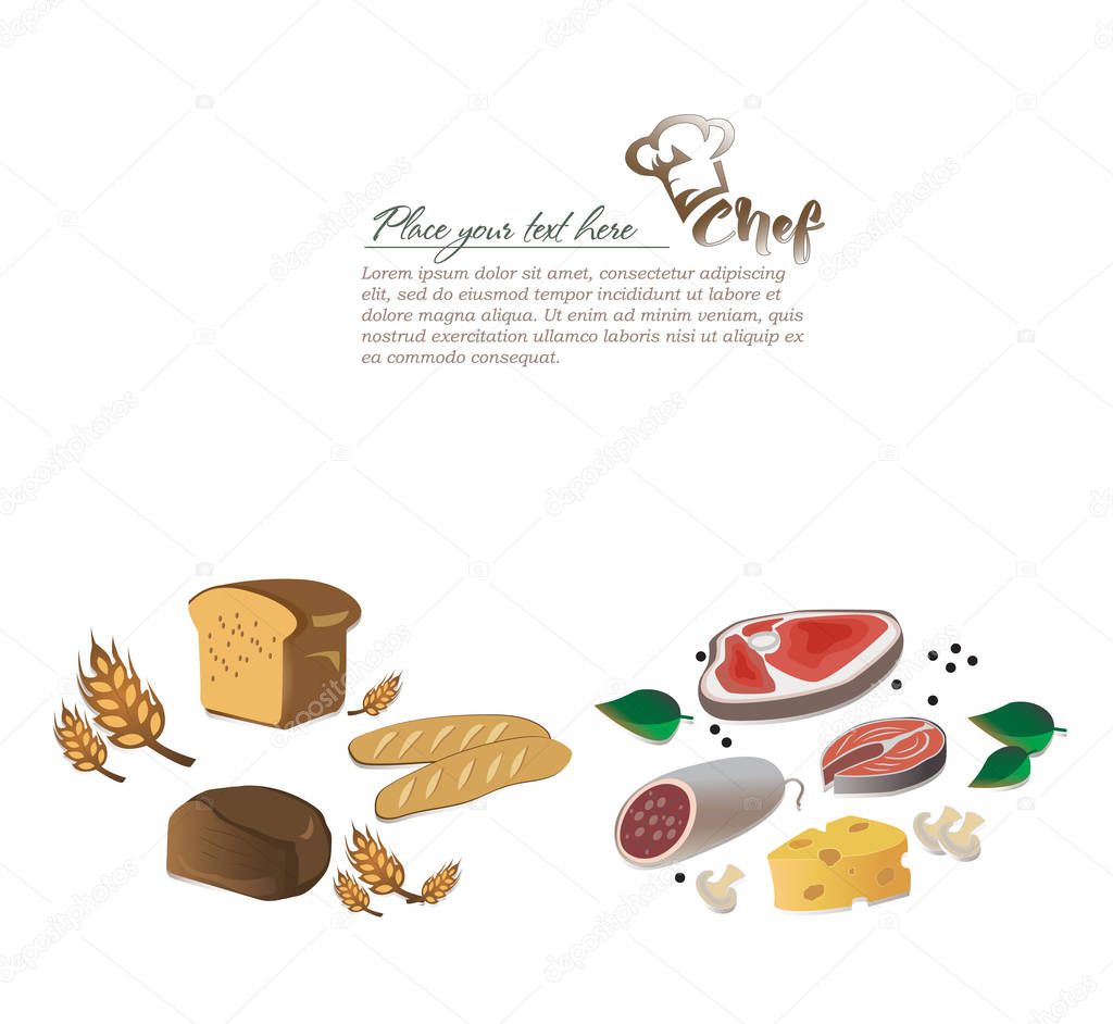 Illustration of set of food