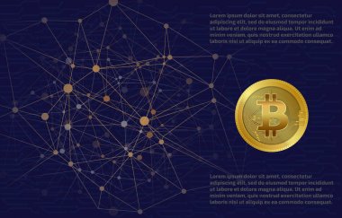 Altın bitcoin arka plan mikroçip blockchain öğelerle