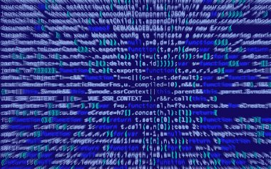 3D çizim. Mavi arka plan, teknoloji. İkili bilgisayar kodu.