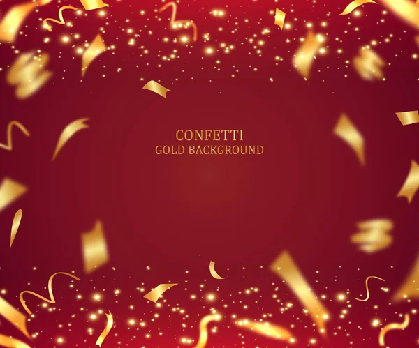3d Urlaub Hintergrund Illustration mit glänzenden goldenen Band und Lametta auf rotem Hintergrund — Stockvektor