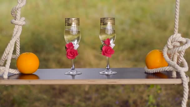 Óculos e laranjas em um balanço . — Vídeo de Stock
