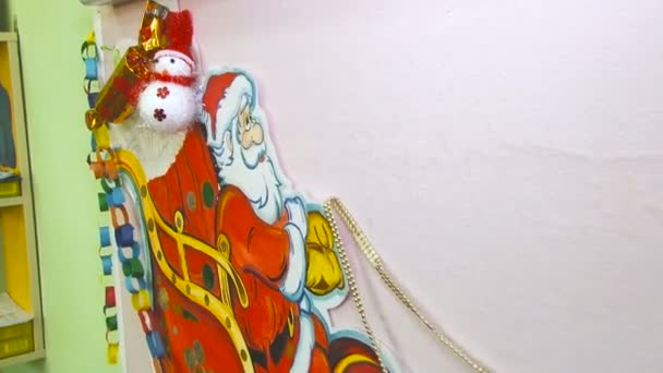 Drawing of Santa Claus in a sleigh with reindeer — Stock video