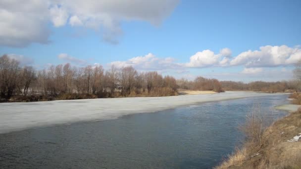 Smältande is på floden under våren. — Stockvideo