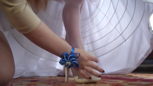 若い女性のハイヒールの靴屋で試着 — ストック動画