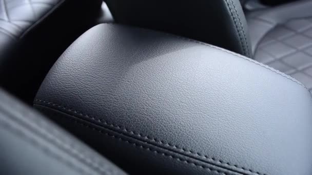 Black leather seat covers in the car. — Stock Video