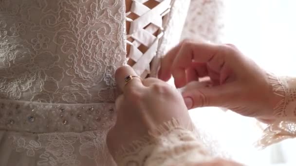 Ragazza veste bel vestito bianco per il matrimonio — Video Stock