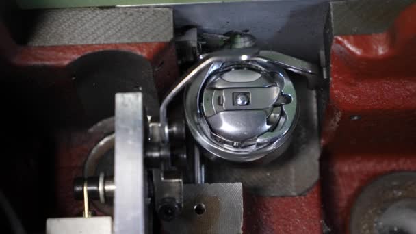 Aquí está un primer plano de una bobina de la máquina de coser. lanzadera para máquina de coser — Vídeo de stock