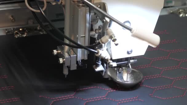 Sewing machine control computer. automatic sewing machine. Automated machine embroidery. CNC robotics works on the sewing production line. Sewing machine robot. — Stock Video