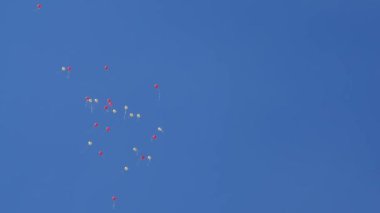 Havada uçan güzel helyum balonları. Havada uçuşan bir sürü renkli balon. tatil kavramı