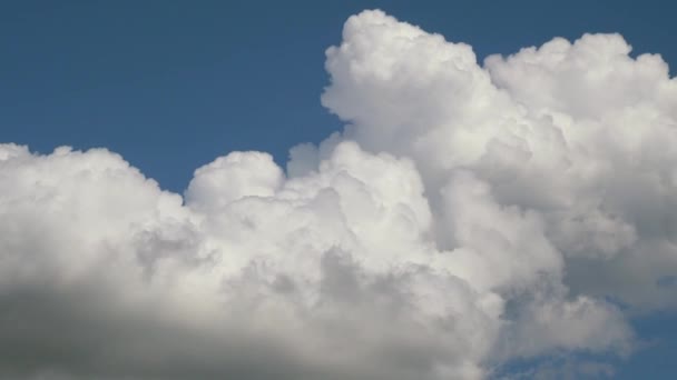 A large white thundercloud in the blue sky. Epic storm tropical clouds at sunset. 4K UHD fast shooting. in anticipation of the storm and rain — Stockvideo