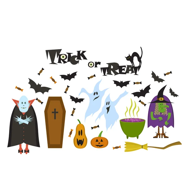 Conjunto de personajes de Halloween. Banner de Halloween . — Archivo Imágenes Vectoriales