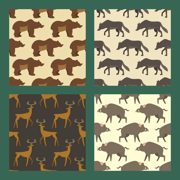 Set of seamless patterns with wild european animals. — Stock Vector