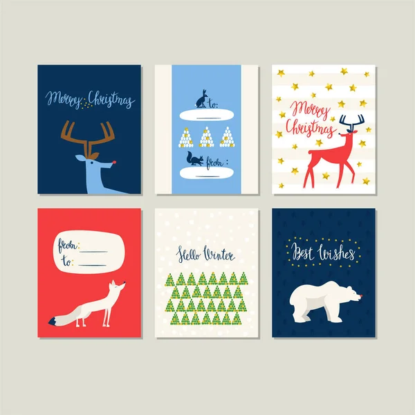 Set wenskaarten voor Kerstmis en Nieuwjaar. Rechtenvrije Stockillustraties