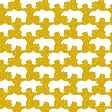 Altın elemanları ile beyaz ayı. Parlak Noel desen.