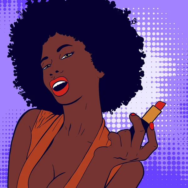 Sexy portrait de femme africaine faisant son maquillage. Pop Art fille portrait . — Image vectorielle