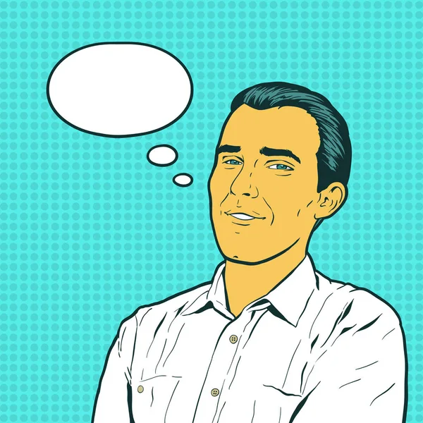 Duygusal bir tepki erkek pop sanat çizgi roman retro tarzı. İyi bir şey düşünen adam. Yakışıklı flört.