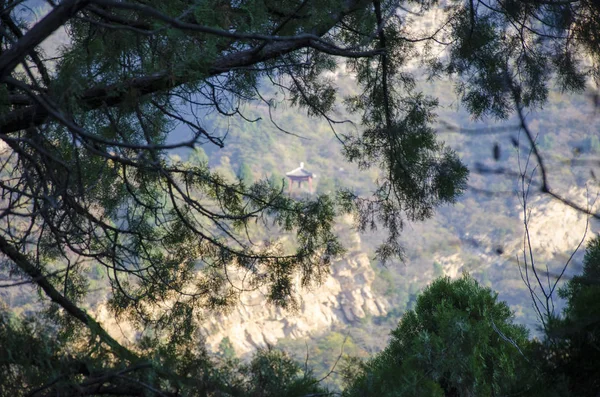 Chinese temple in Mountain Shangfangshan (Yellow Mountains), Global Geopark of China. It is one of China\'s major tourist destinations. Mountain china.