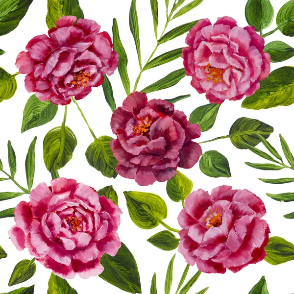 flowers pattern design pink peonies, roses with green leaves floral flower. Hand drawn creative flowers painting. It can be used for invitation, card, cover book, notebook. Artwork patterns illustration