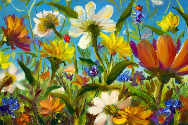 Wildflowers - Original oil painting of flowers,beautiful field flowers on canvas. Modern Impressionism.Impasto artwork. art