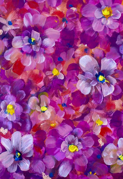 Red violet flowers pansy, violet close-up oil painting. Abstract orange hand painted flower background for design wedding invitations, save date cards, fabric, wallpaper, scrapbook