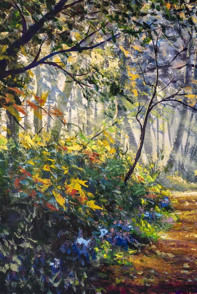 Sunlight park alley forest rural landscape Original artistic modern impressionism hand painting