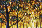 Картина, постер, плакат, фотообои "autumn tree in gold orange autumn forest - original oil acrylic painting art", артикул 332590876