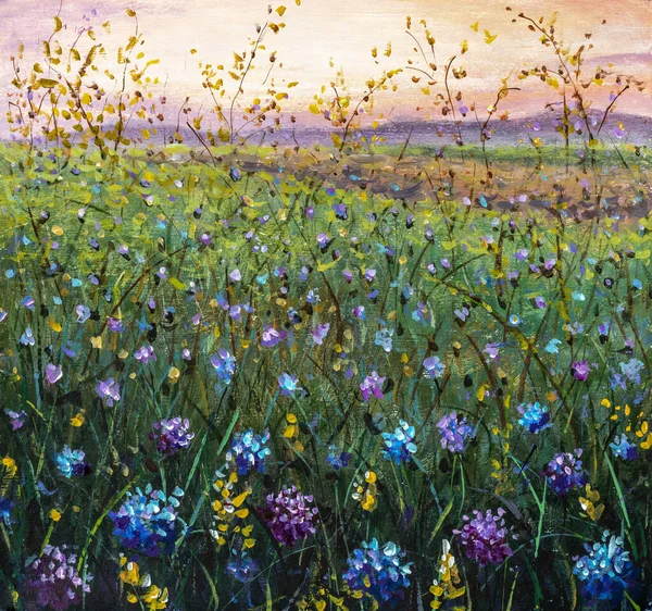 Original oil painting of flowers,beautiful field flowers on canvas. Modern Impressionism.Impasto artwork.