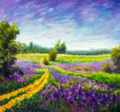 Картина, постер, плакат, фотообои "flowers paintings monet painting claude impressionism paint landscape purple flower meadow oil fine art", артикул 368549652