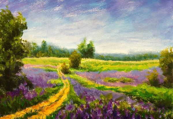 Original oil painting of flowers, beautiful purple wildflowers field flowers on canvas. Modern Impressionism. Impasto artwork.