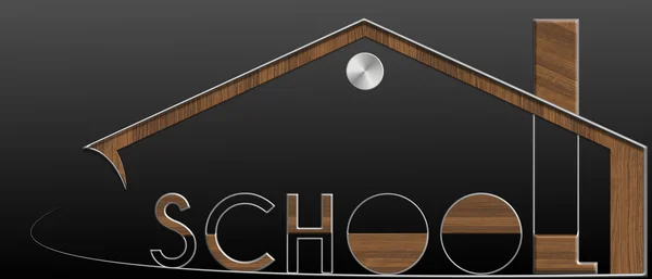 Iskola épület, fém és fa profil — Stock Fotó