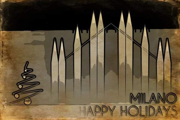 Milano Katedrali'ne stilize sis Happy Holidays ile — Stok fotoğraf
