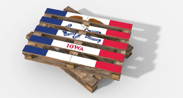 3D pallet wood with image flag Iowa — Stock Photo, Image