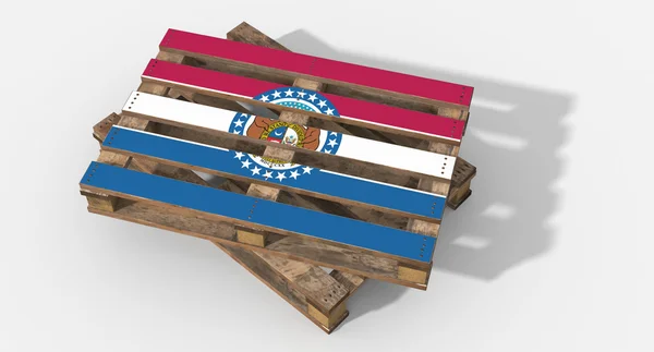 3D pallet wood with image flag Missouri — Stock Photo, Image