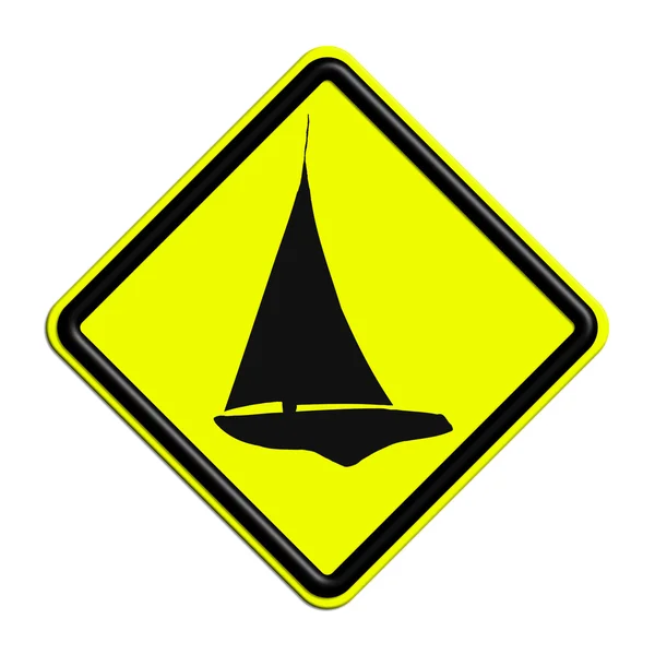Warning or black and yellow caution sign with boat — Stock Photo, Image