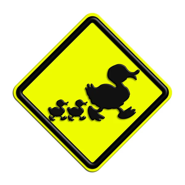 Aviso ou sinal de cautela preto e amarelo com patos — Fotografia de Stock