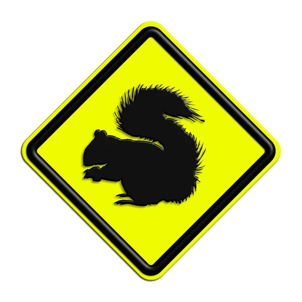 Aviso ou sinal de cautela preto e amarelo com esquilos — Fotografia de Stock